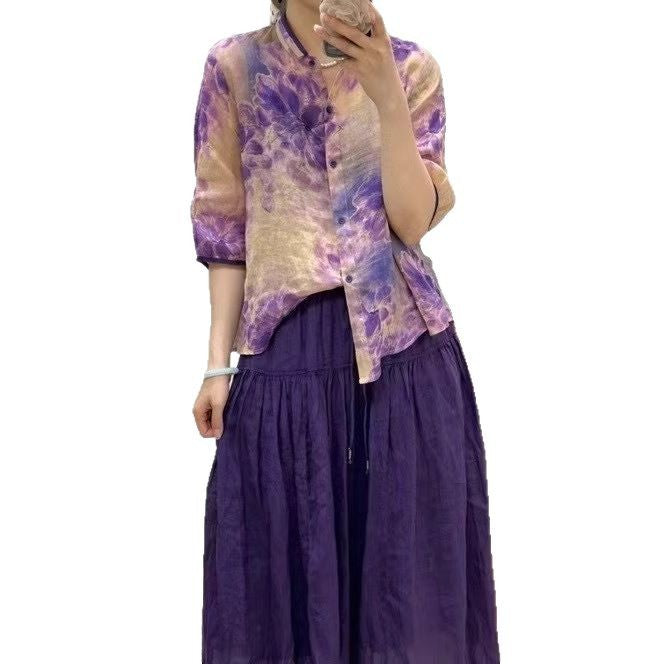 Dame Button-Up Blomstermønster Bluse Stilla