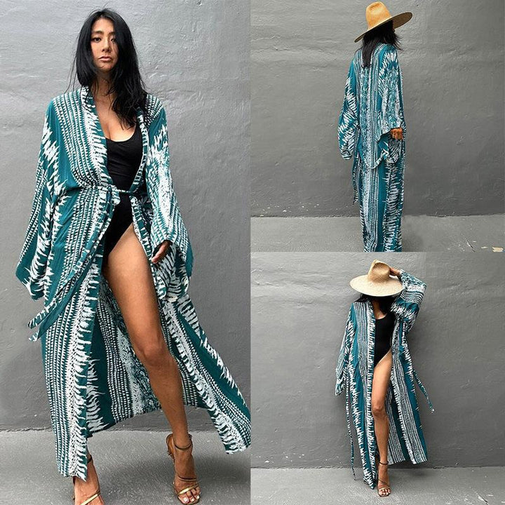 Dames Strand-Kimono med kunstnerisk Ikat-mønster og side-slids Stilla