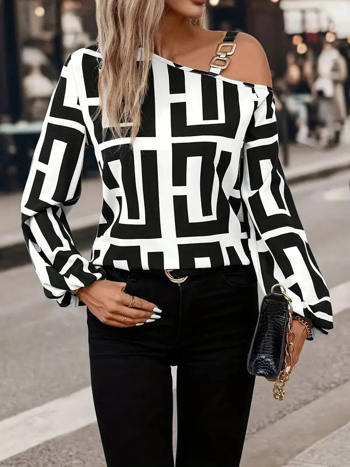 Dame Off-Shoulder Bluse med moderne geometriske mønstre Stilla