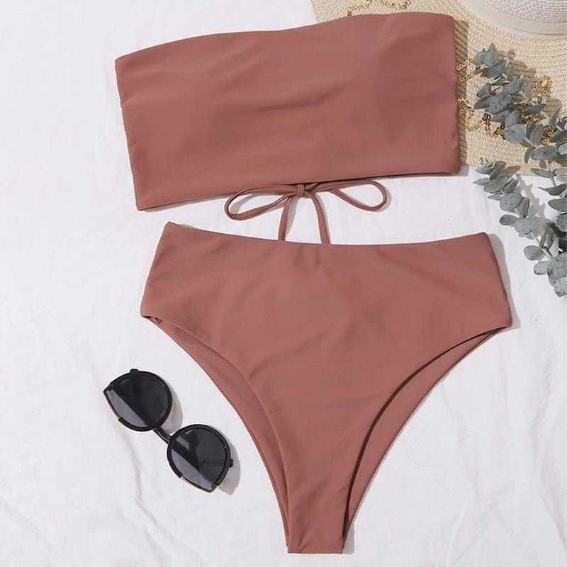Dame Bandeau-Bikini Sæt med højt skåret Slip Skovae