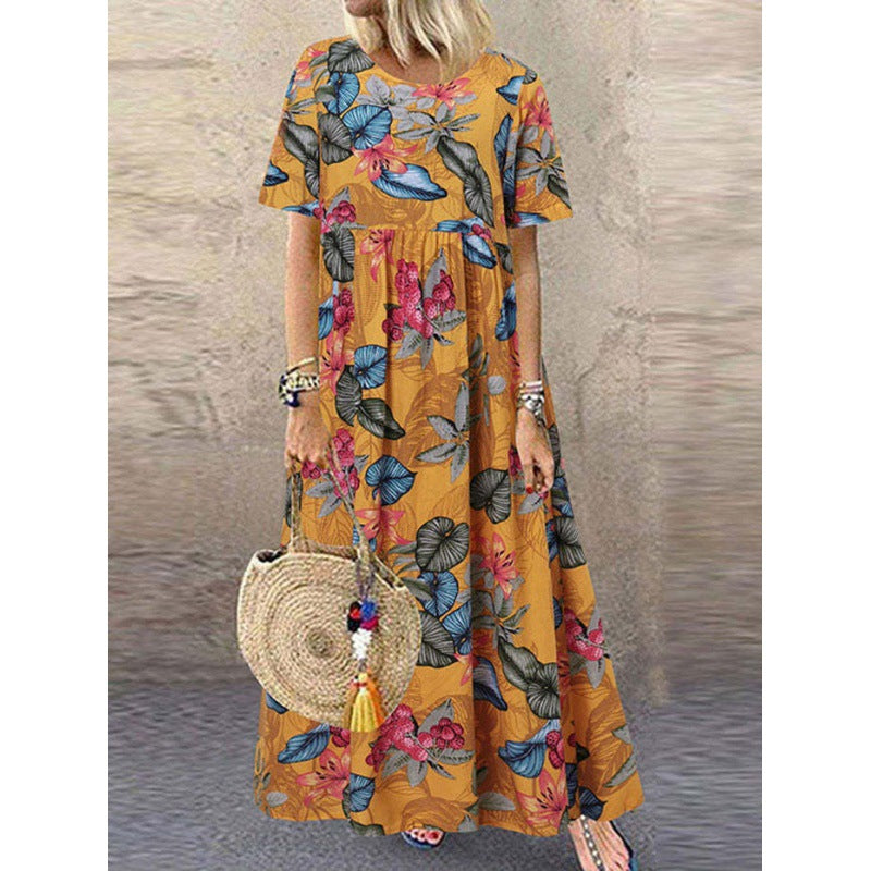 Stilla | Casual Kvinder Vintage Blomsterprint Løs Kort Ærme