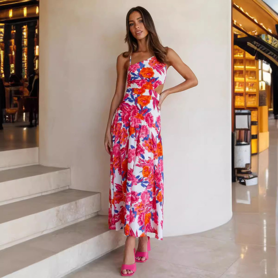 Femme Elegant Floral Cut-Out Maxi Kjole Stilla