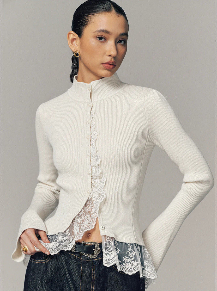 Dame cardigan med blonder og moderne peplum Stilla