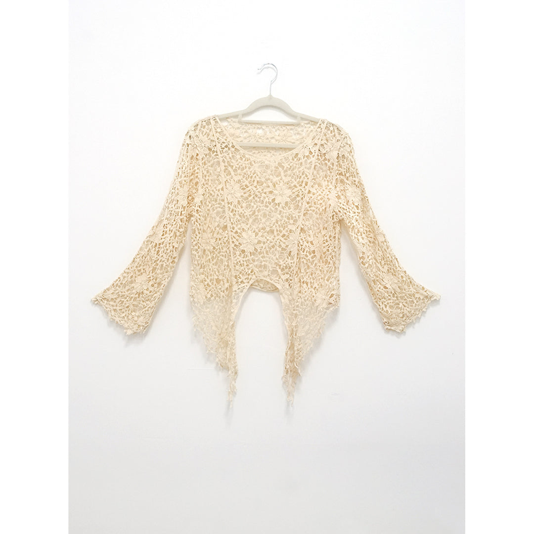 Dame elegant Boho-strikjakke med romantiske spids- og frynse-detaljer Stilla