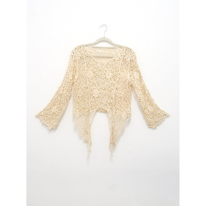 Dame elegant Boho-strikjakke med romantiske spids- og frynse-detaljer Stilla