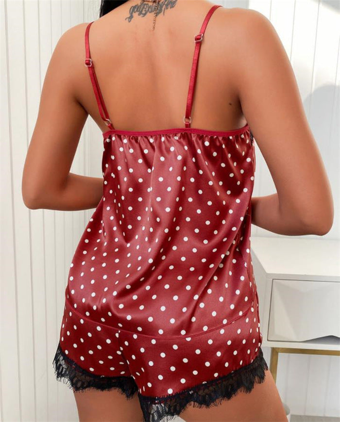 Dame Polka Dot Satin Pyjama Sæt Stilla