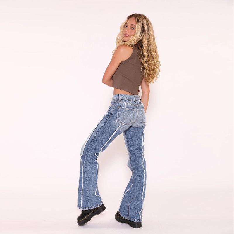 Dame Løs skåret jeans med stribet design og frynset kant Stilla