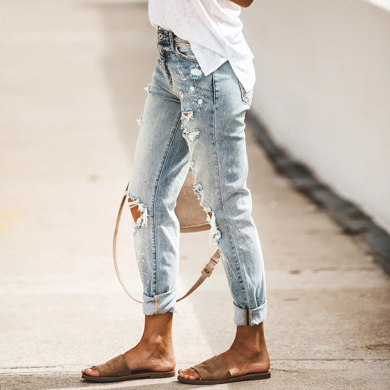 Dame casual Ripped Jeans i Vintage-stil Stilla