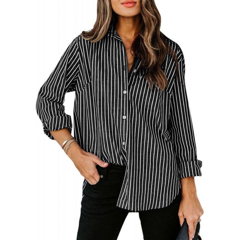 Dame designer mode stribet bluse med lange ærmer Stilla