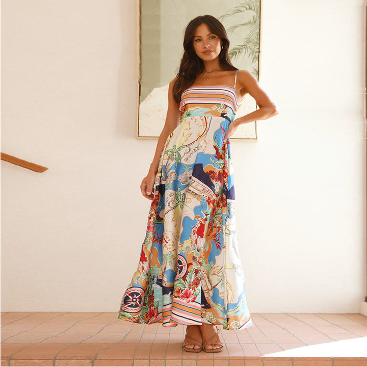 Kvinders Lange Sommerkjole med Farverigt Patchwork Design og Praktiske Lommer Stilla