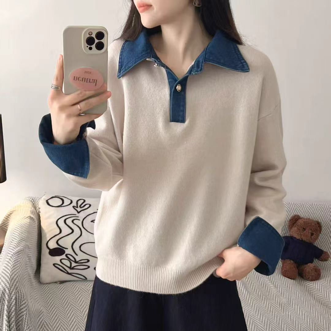 Kvinders sweater med fashionabel skjortekrave og blødt materiale Stilla