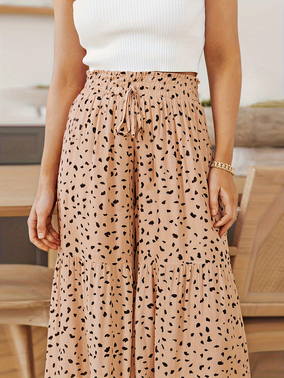 Dame casual sommerbukser med elastisk talje og trendy prikker-design Stilla
