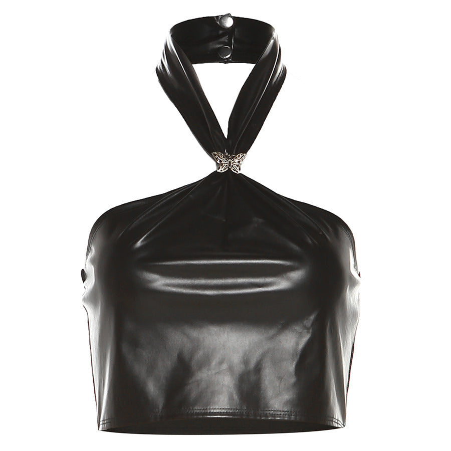 Dame Crop Top i højkvalitetsmateriale med nutidigt halstykke-design Stilla