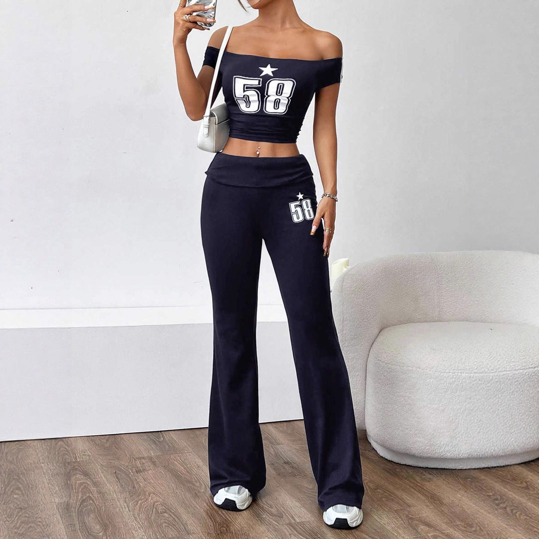 Dame Off-Shoulder Crop-Top og brede bukser sæt Skovae