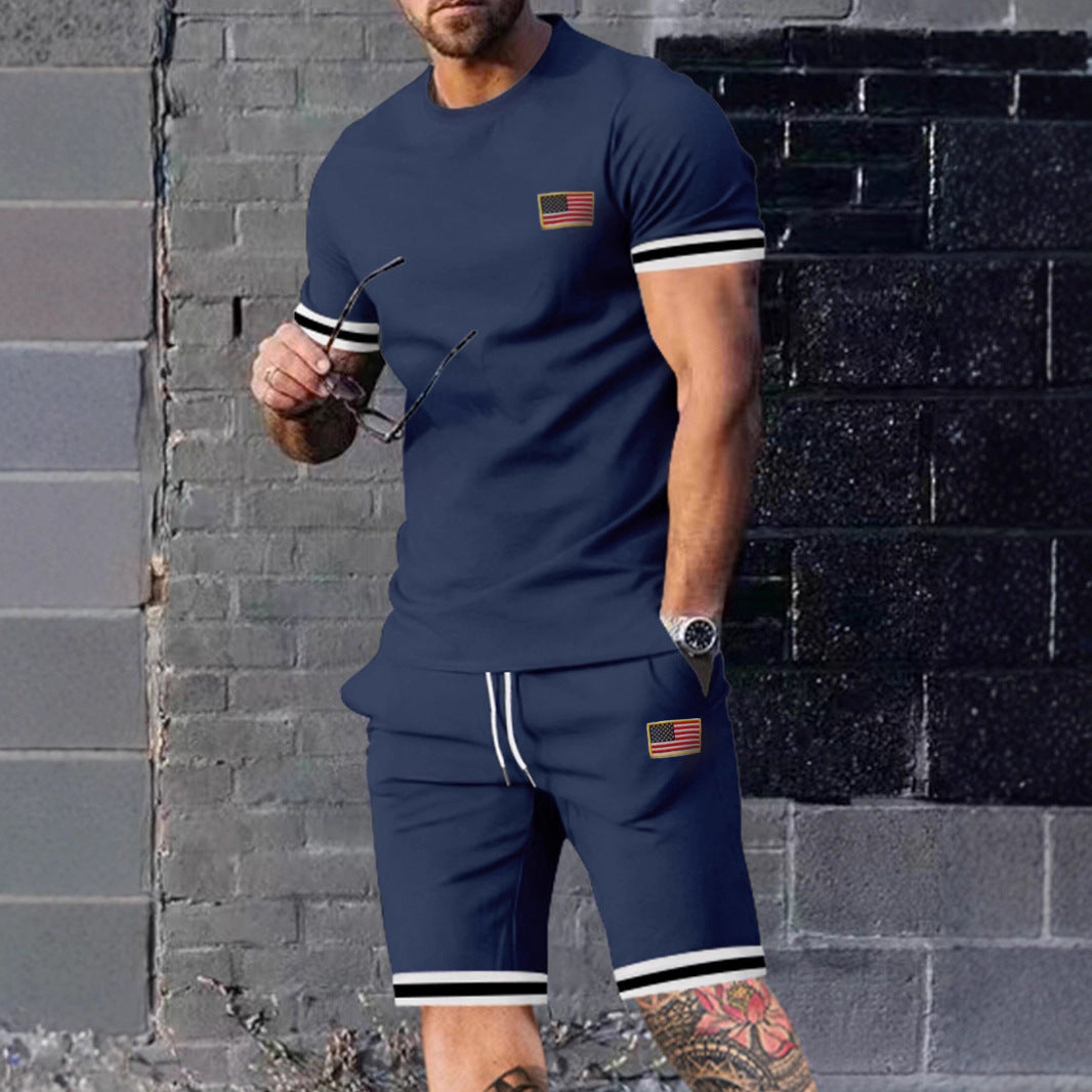 Herrer fritidsshorts og T-shirt sæt med stribet design Stilla