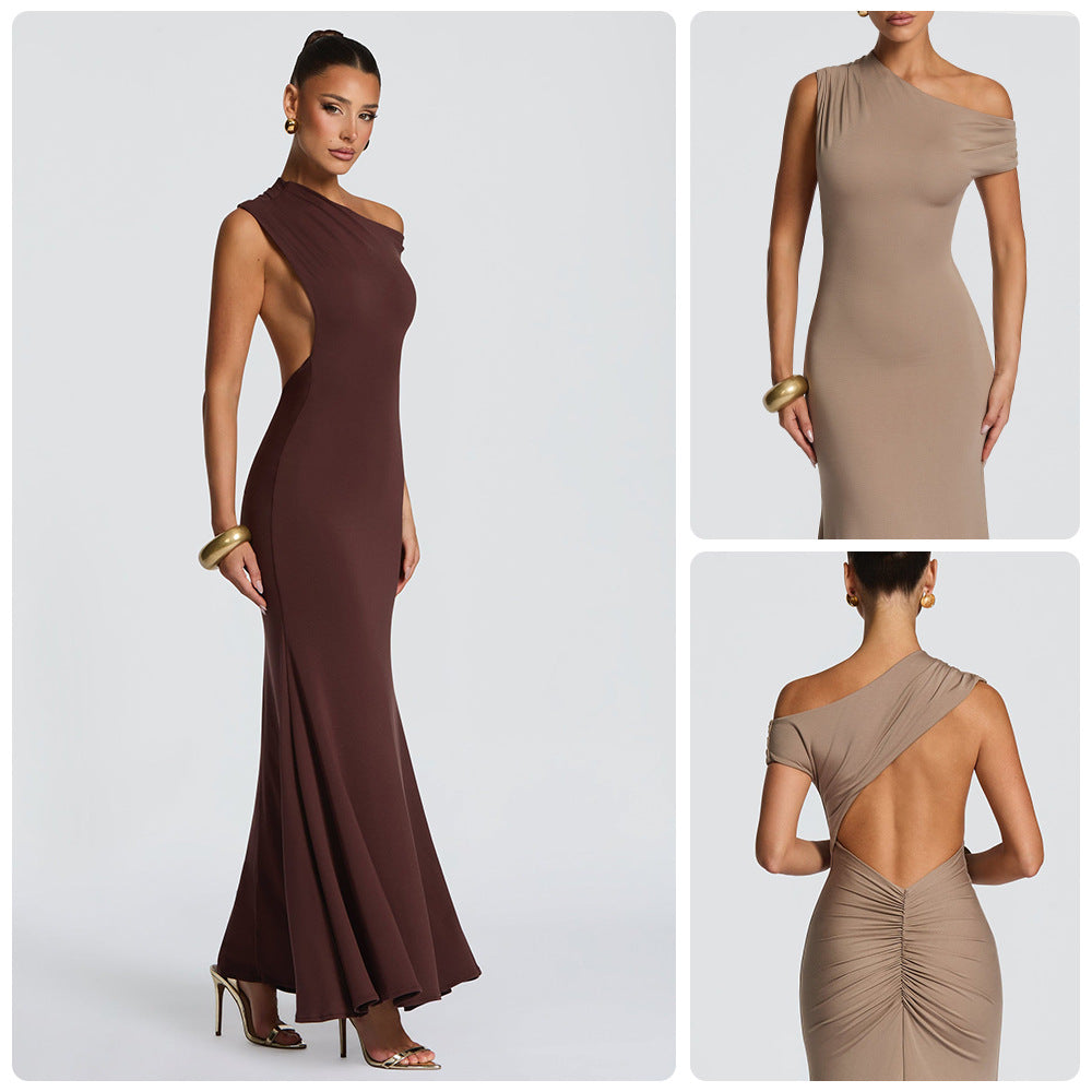 Dame elegante asymmetrisk maxi kjole med design uden stropper