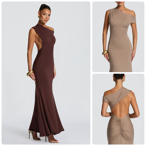 Dame elegante asymmetrisk maxi kjole med design uden stropper