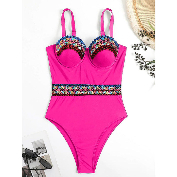 Dame one-piece badeshorts med raffineret blomsterdesign og glitrende udsmykninger Skovae