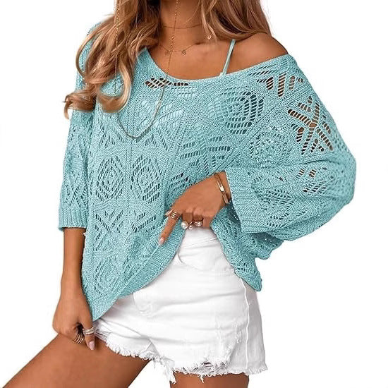 Dame strikpullover med åbent skulderdesign Stilla