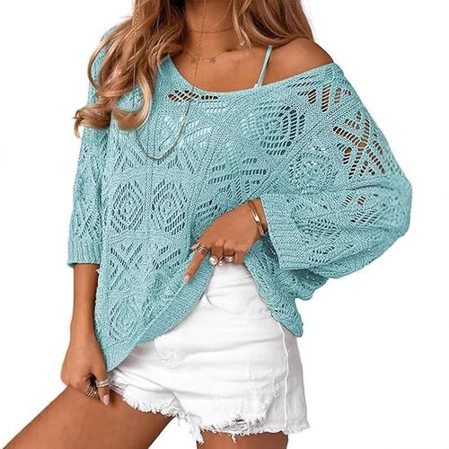 Dame strikpullover med åbent skulderdesign Stilla