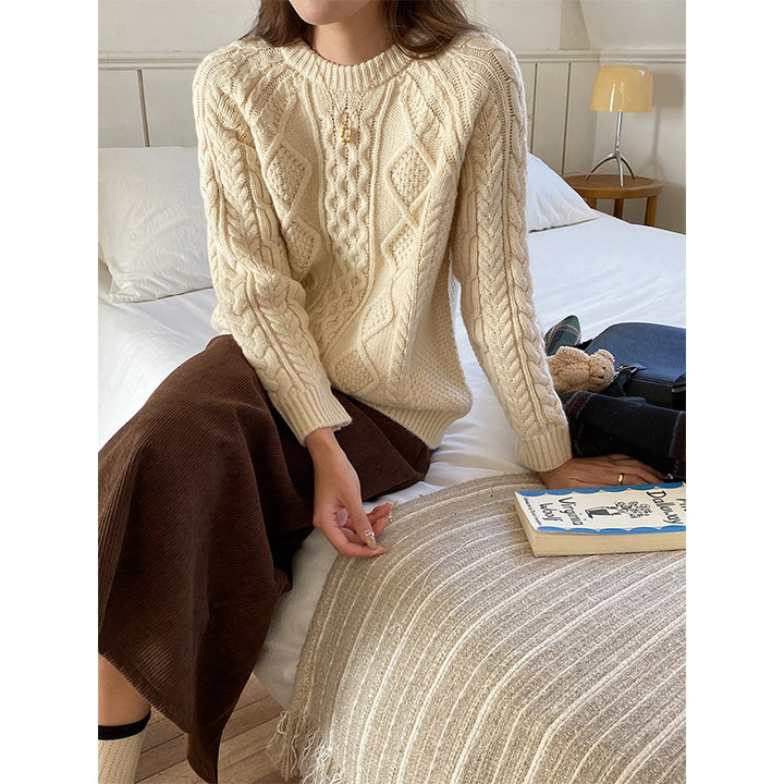 Kvinder casual chunky strik sweater med kabelmønster Stilla