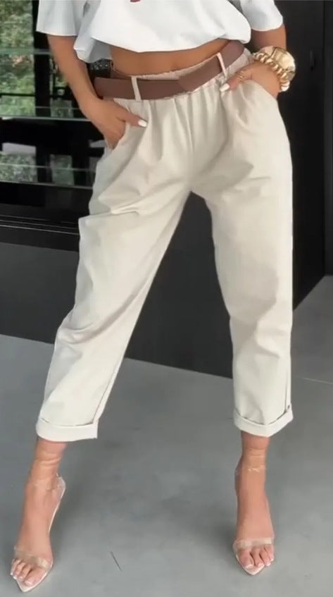 Kvinder moderne chino bukser med elastisk talje og bred ben Stilla