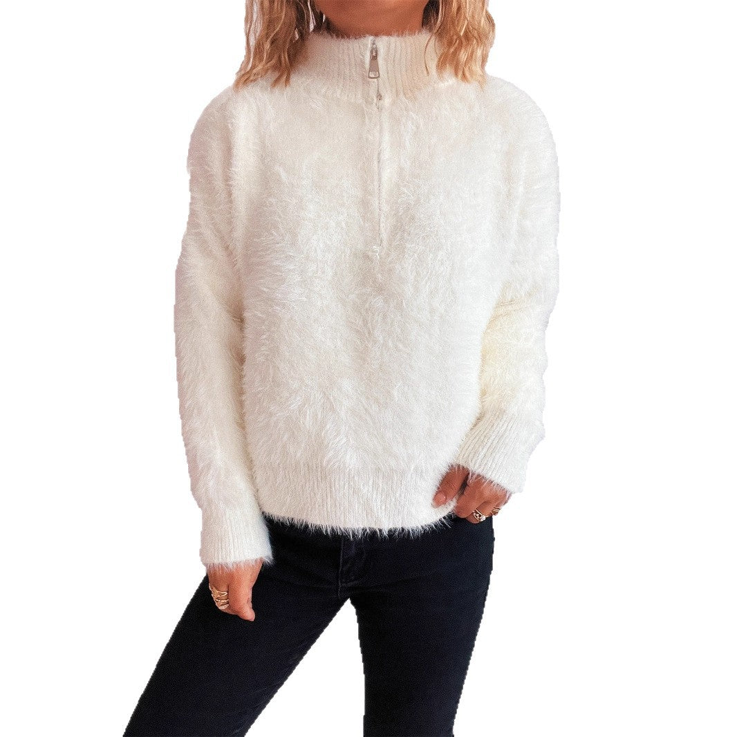 Kvinders hyggelige pullover med høj krave og lynlås Stilla