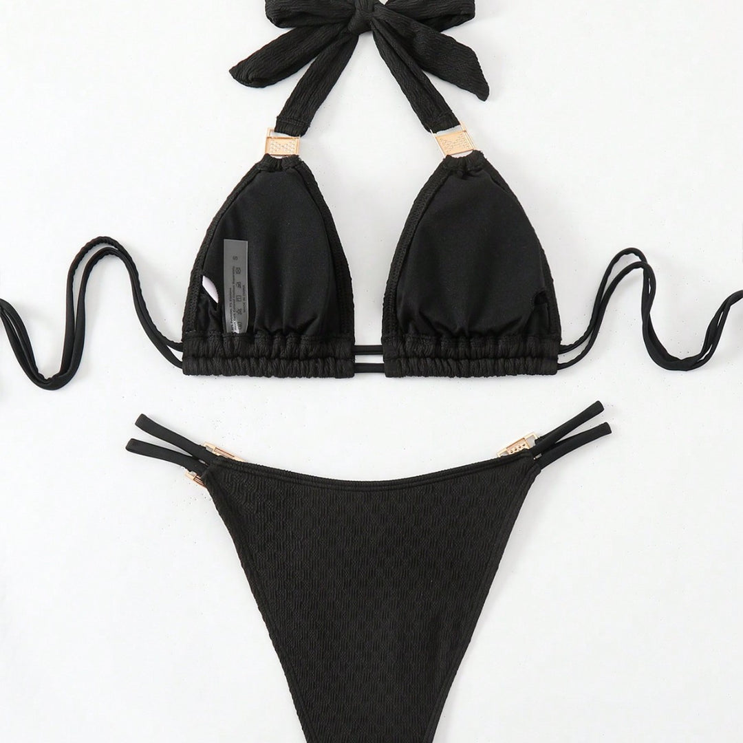 Femme Triangle Halterneck Bikini-sæt med justerbare bånd Stilla