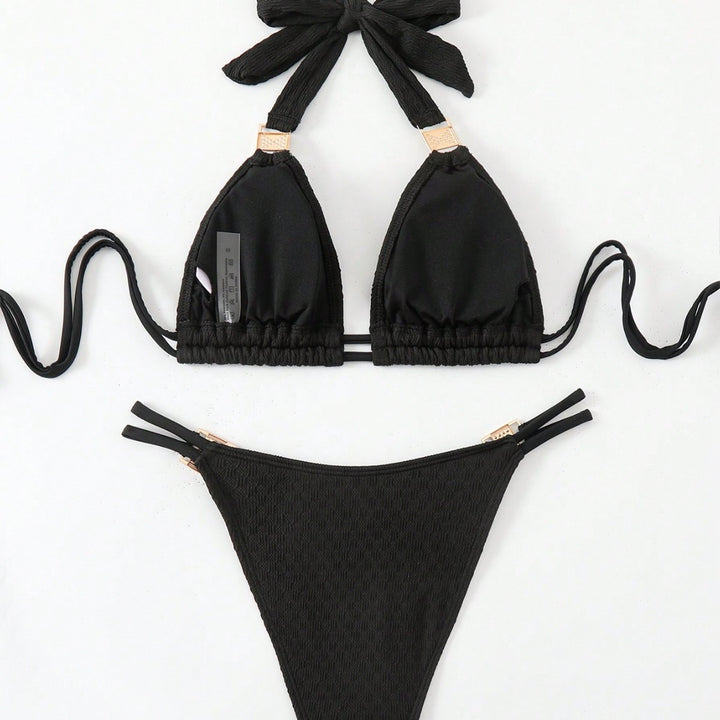 Femme Triangle Halterneck Bikini-sæt med justerbare bånd Stilla