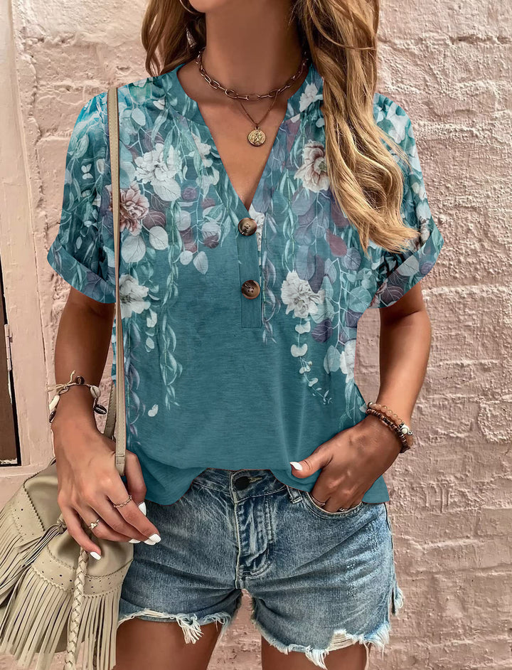 Dame kortærmet bluse med floral tryk Stilla