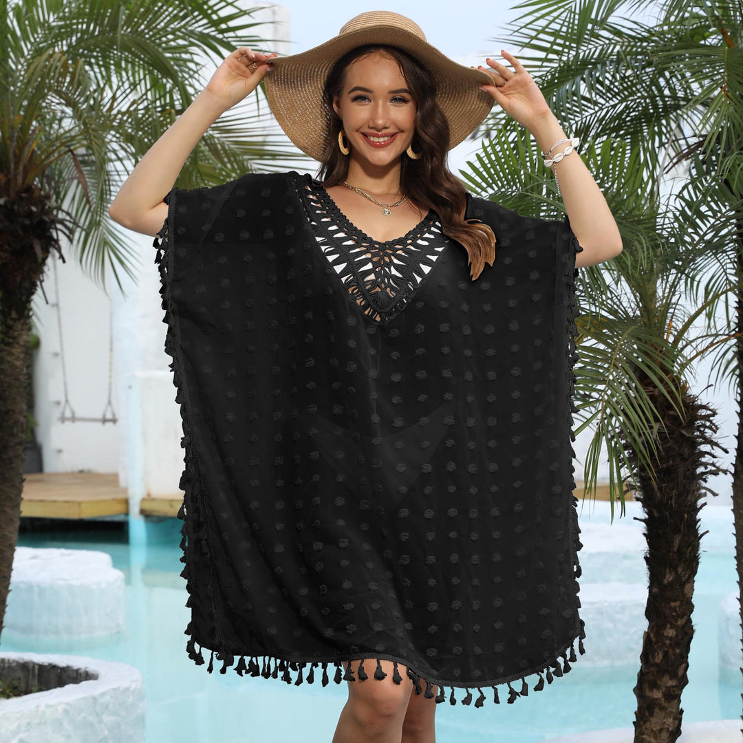 Kvinde Elegant Frynse Strand Poncho Stilla