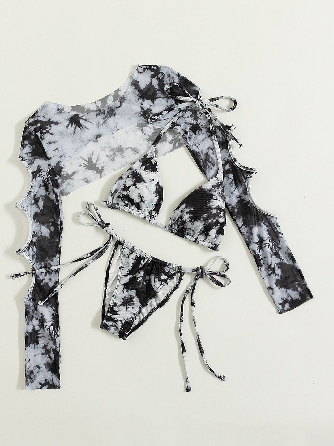 Damer Bikini-sæt med korte ærmer og moderne tie-dye-design Stilla