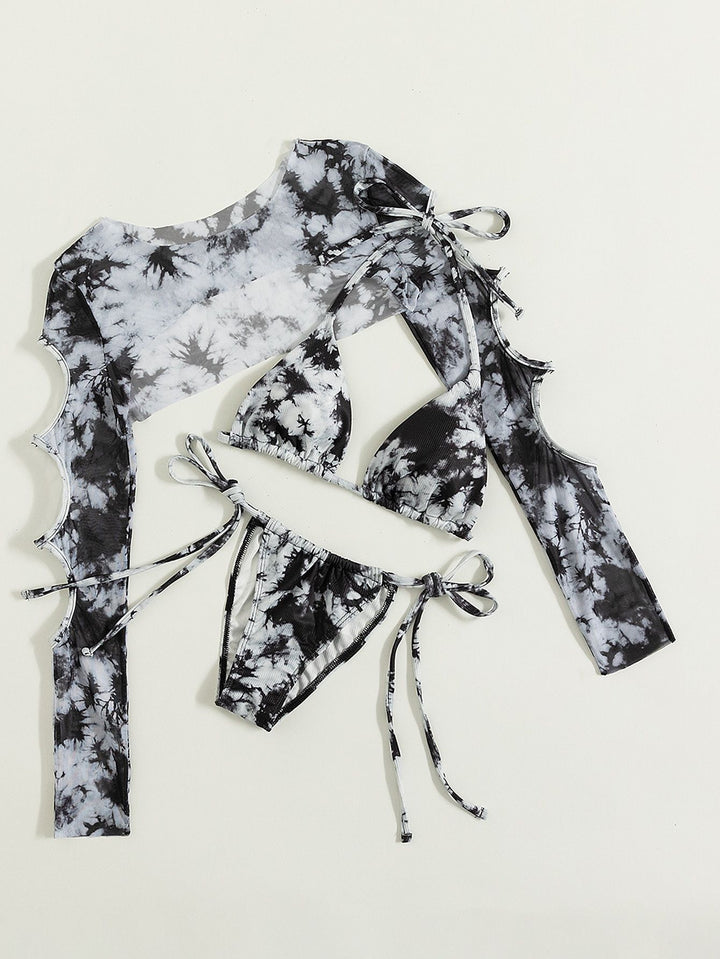Damer Bikini-sæt med korte ærmer og moderne tie-dye-design Stilla