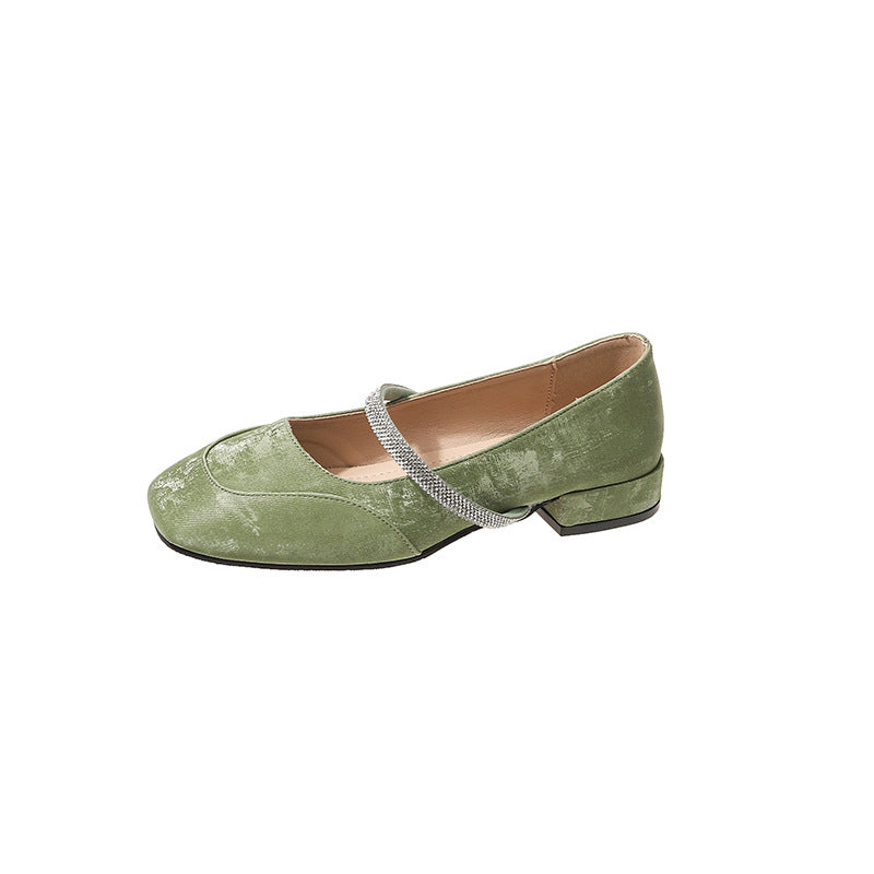 Dame Elegant Kvadrat Tæer Mary Jane Ballerinas med Rhinestone Remme Stilla