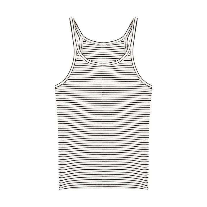 Dame Rund hals tanktop i elastisk stribet stof med figursyet snit Stilla