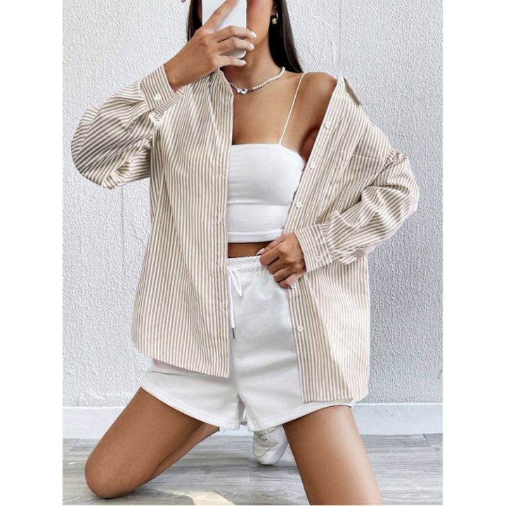 Dame Oversize Skjorte med fine Striber Stilla