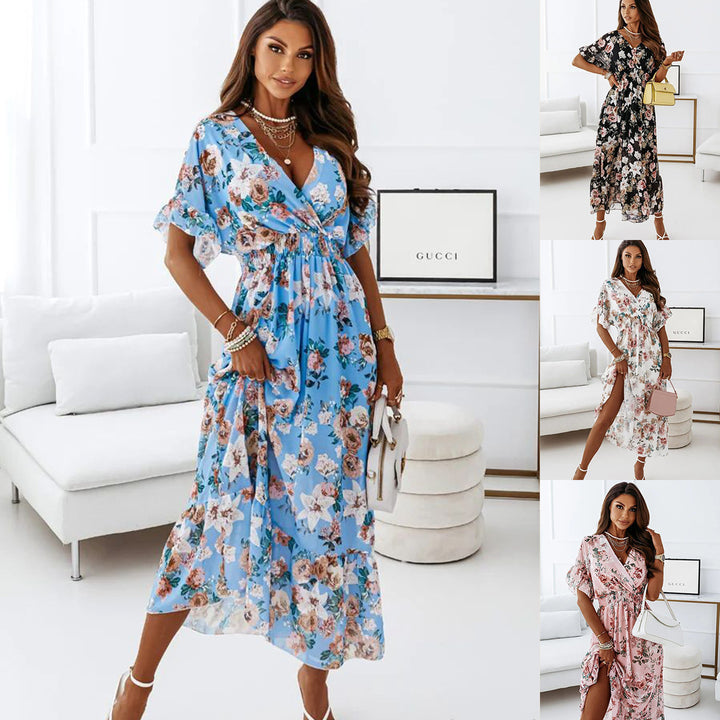 Dame Floral Høj Slids Maxi Kjole Stilla