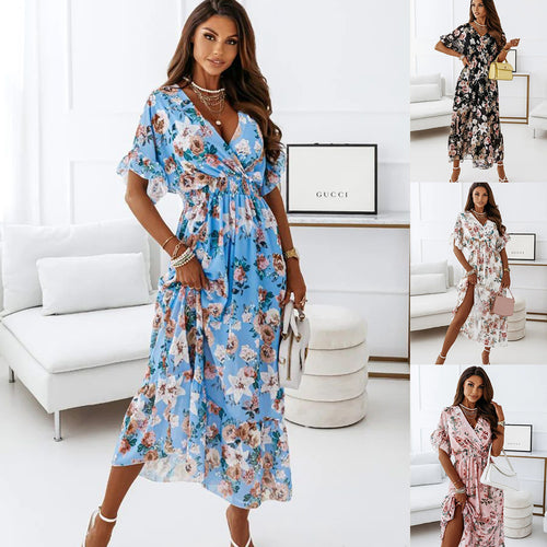 Dame Floral Høj Slids Maxi Kjole Stilla