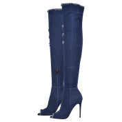 Femme Over-knyde Denim Stiletto Støvler Stilla