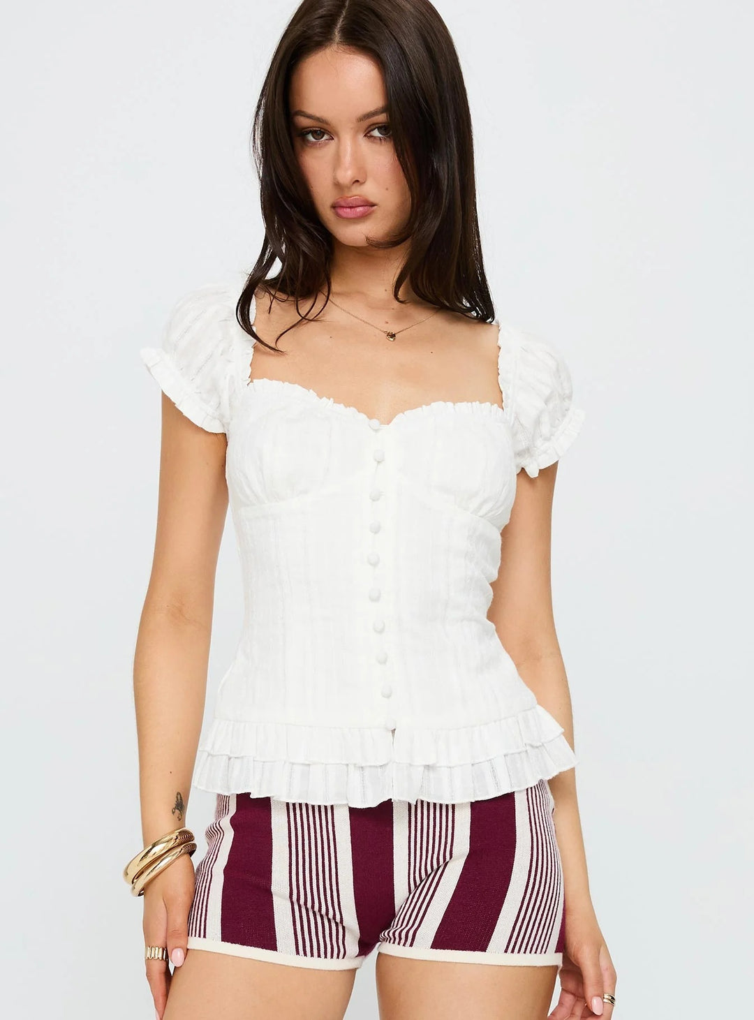 Dame Raffineret Camisole med rynkedetaljer og gennemgående knapstolpe Skovae