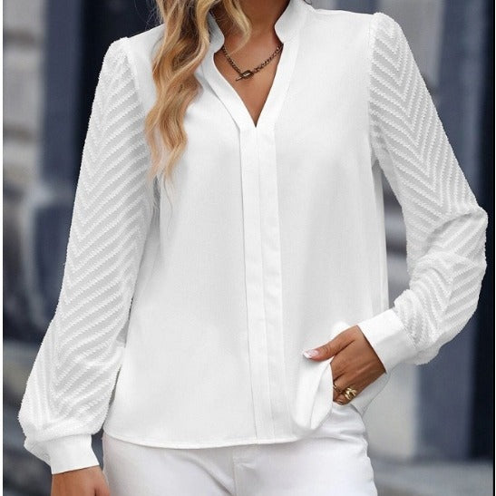 Dame elegant bluse med strukturerede ærmer Stilla