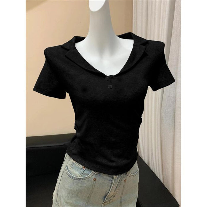 Femme Cropped Polo T-Shirt med stilfuld krave Stilla
