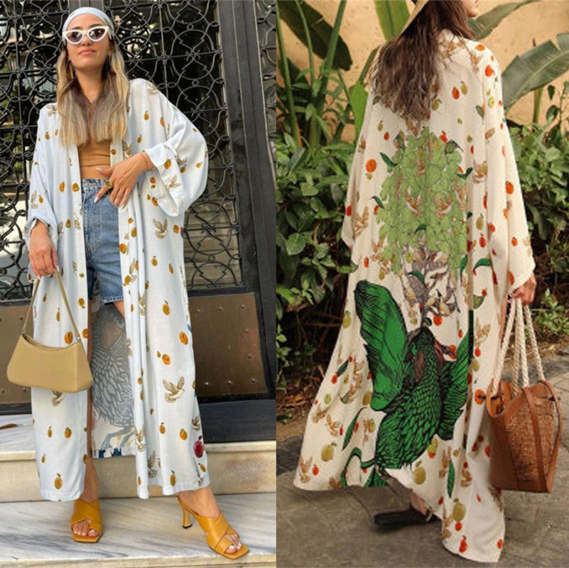 Damer luftig Kimono-frakke med blomsterdesign Stilla