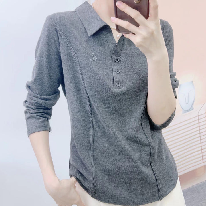 Dame Langærmet Poloshirt med moderne krave og dekorative knapper Stilla