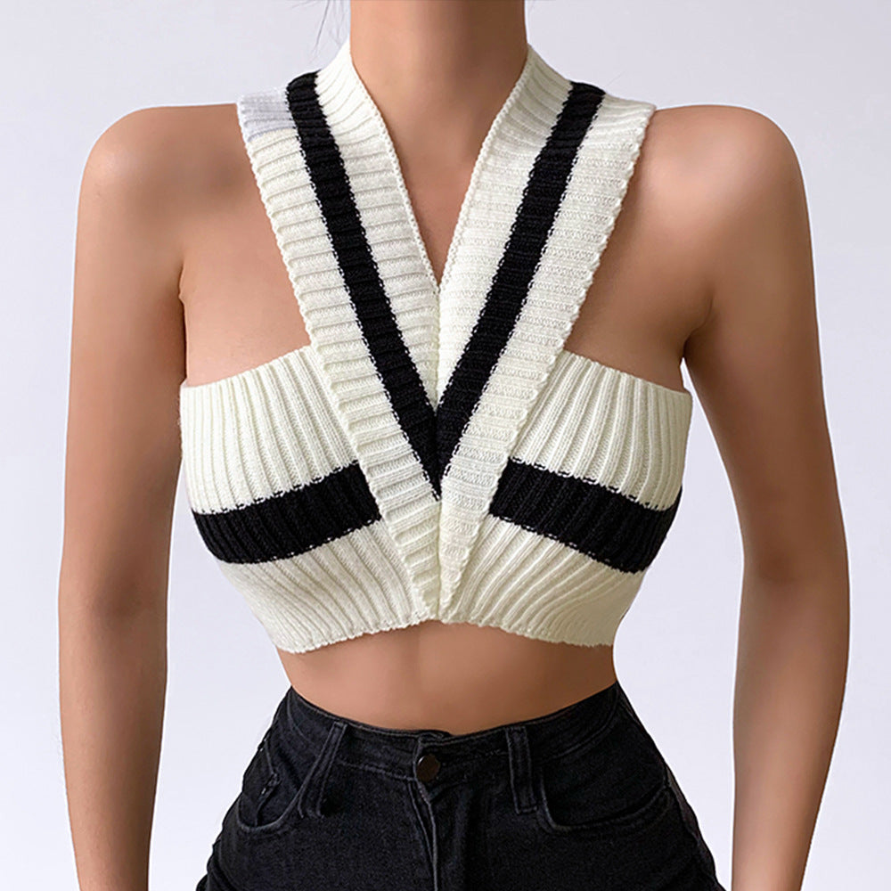 Dame Cropped Top med V-udskæring og strukturmønster Stilla