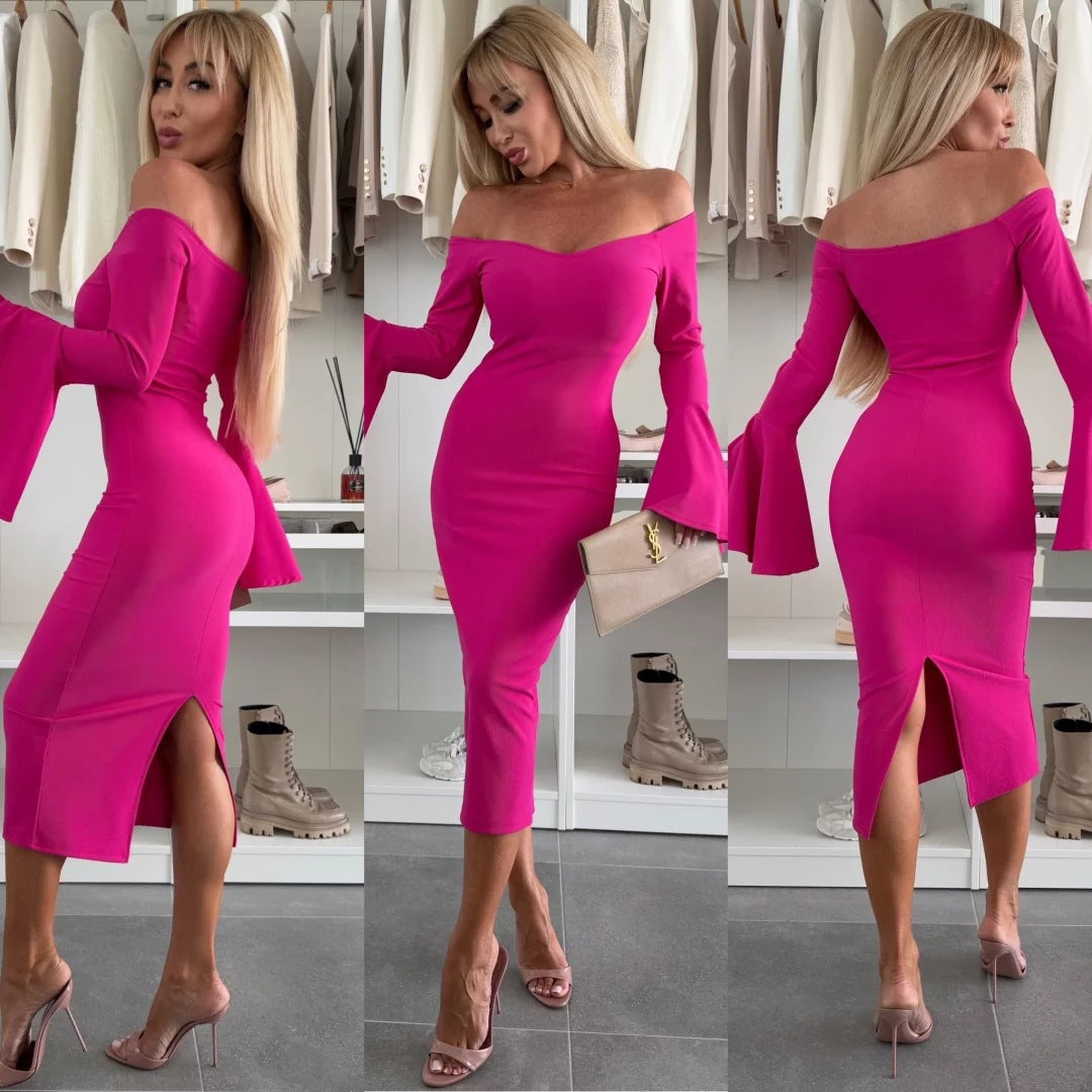 Dame Off-Shoulder Midi Kjole med klokkeærmer Stilla