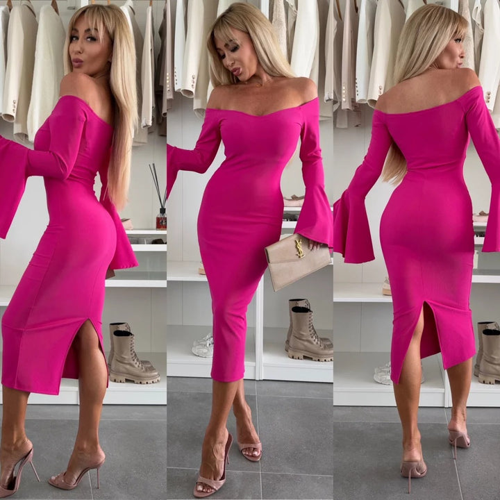 Dame Off-Shoulder Midi Kjole med klokkeærmer Stilla