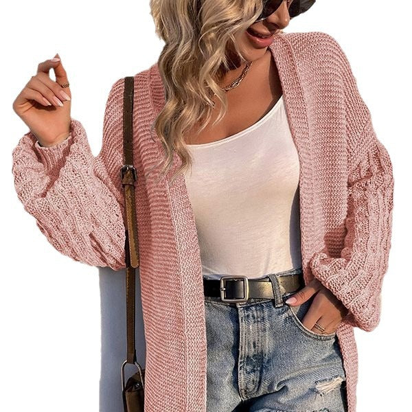 Kvindernes chunky strik cardigan med dyb V-hals og sidesplitter Stilla