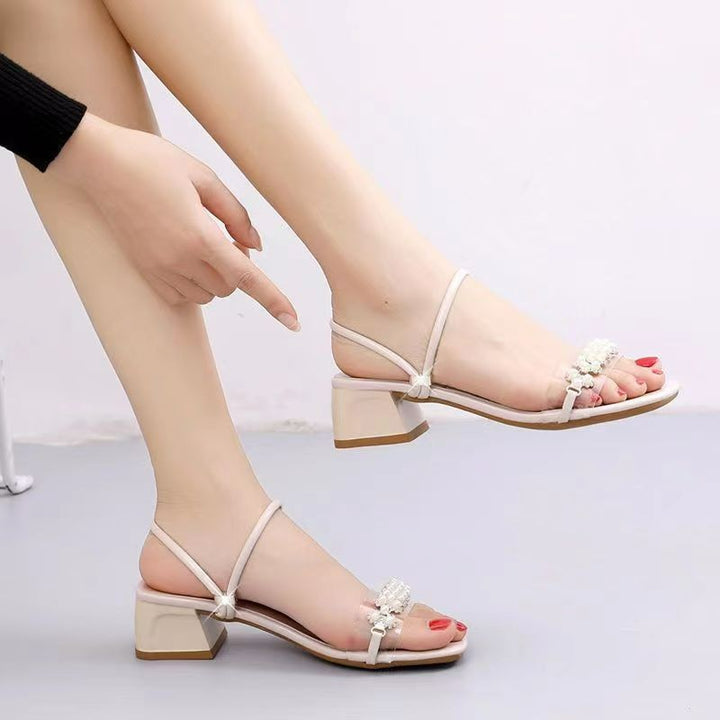 Dame elegante Slingback Sandaler med fashionable kæde-detalje og komfortabel blokhæl Stilla