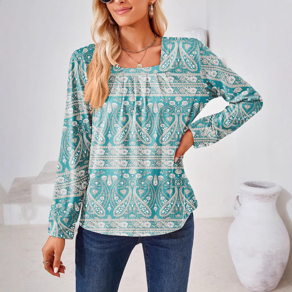 Damebluse med blomsterdesign og firkantet udskæring Stiila